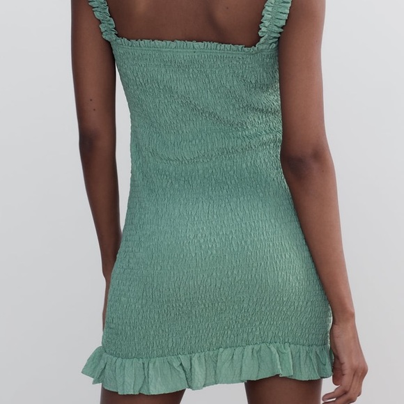 Zara Washed Green Textured Weave Dress NWT - Picture 4 of 8